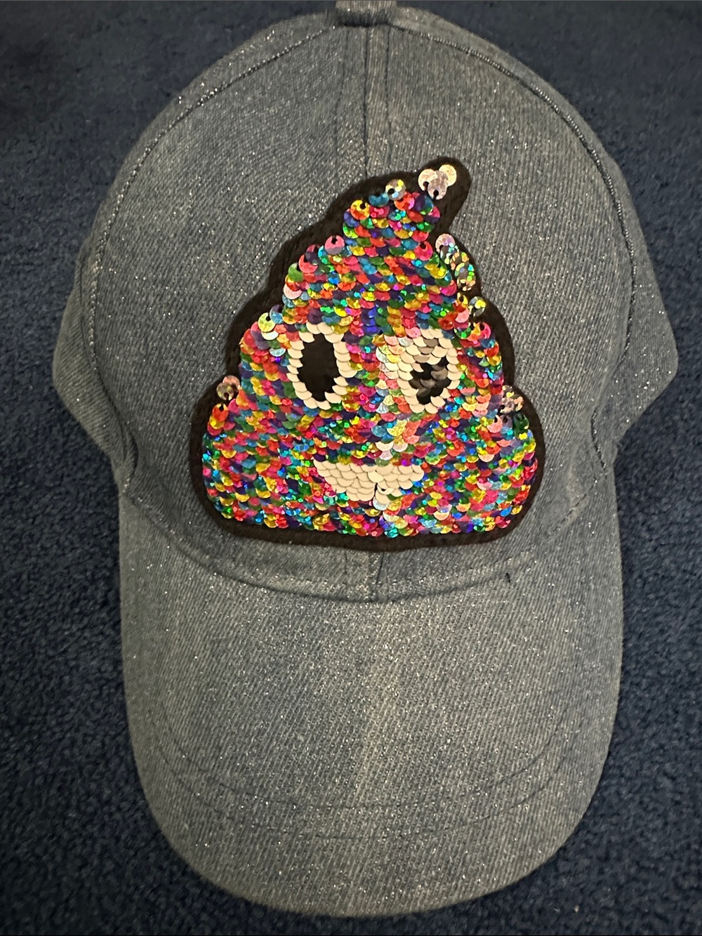 Children’s Place Sparkle Denim-Look Cap with Multicolor Sequin Emoji Patch